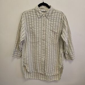 3/$30 Uniqlo x JW Anderson Off-White & Green Striped Button-Down Shirt Size S